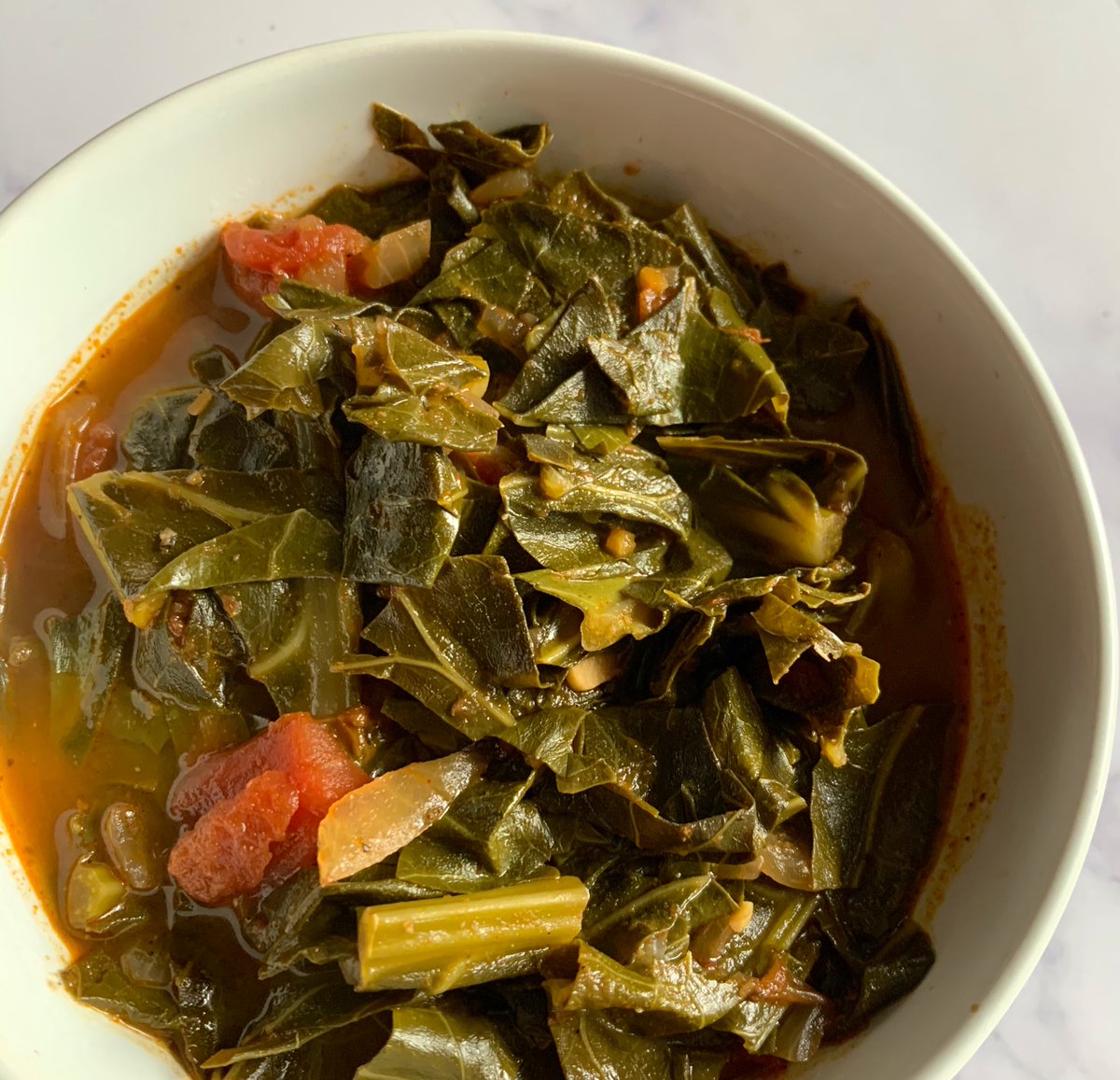 Greens without the turkey neck! I prefer kale and collard greens, but this recipe is good for mustard greens too. Full recipe here -  https://whereshebegins.com/plant-based-bre/2019/2/13/collard-green-recipe |  #plantbasedpath