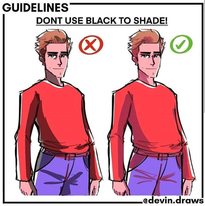 Don't use black to shade.

Original post:
https://t.co/YjKzObk04T 