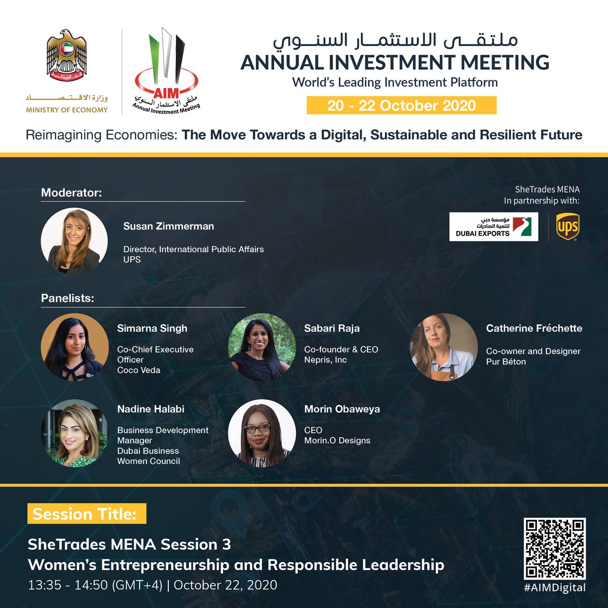 AIM_Congress's tweet photo. Register now to SheTrades MENA Session 3 - Women’s Entrepreneurship and Responsible Leadership on October 22, 2020 at 13:35 to 14:50!

View the full agenda and lineup of speakers at https://t.co/Yr2DAQZjNM. Register now at https://t.co/HEb3BsIz6G. 
#AIMDigital https://t.co/Pe8cxaM58b
