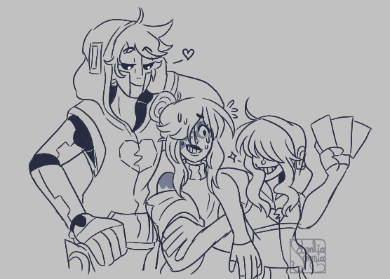 Michimomooo's tweet photo. NSR Aggie Doodles: OC Edition!
In which Bass realizes that he's not an original android model at all and Lune gets recruited by the local con brats to join their business. 💕
#NoStraightRoads #OCsOfVinylCity #NSROC https://t.co/P9q7hDICma