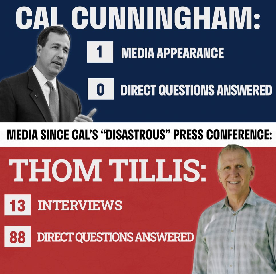 ThomTillis's tweet photo. Unanswered questions about Cal Cunningham’s misconduct continue to pile up. 

North Carolinians deserve answers. https://t.co/jyZhae5s2z