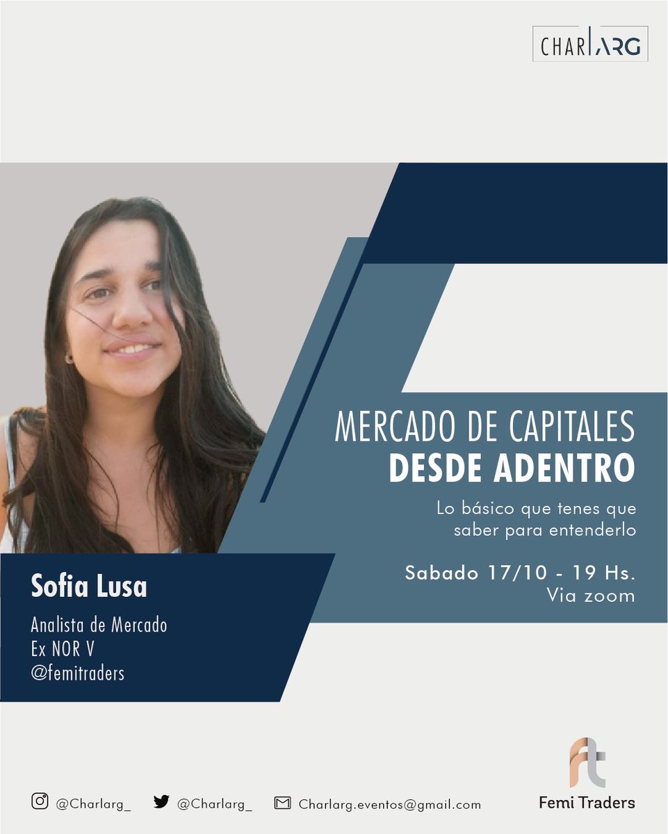 En tan solo minutos arranca la charla de Mercado de Capitales con <a href="/slusaa_/">Sofita</a> 

Te esperamos!
