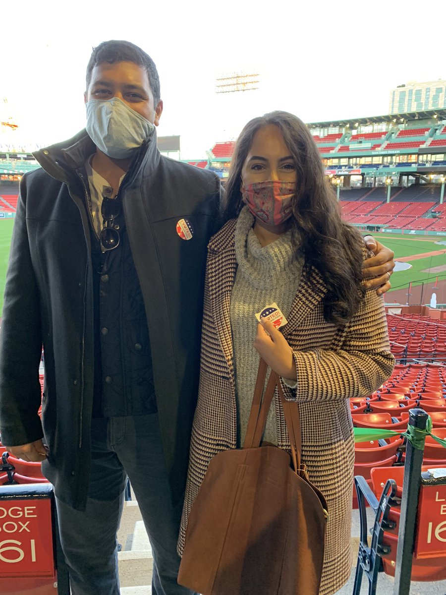Proud to have voted with <a href="/NirupamaV_MD/">Nirupama Vellanki Mithal</a> for <a href="/JoeBiden/">Joe Biden</a> and <a href="/KamalaHarris/">Kamala Harris</a> (+<a href="/EdMarkey/">Ed Markey</a>, <a href="/AyannaPressley/">Ayanna Pressley</a>, and ranked choice voting <a href="/AndrewYang/">Andrew Yang🧢⬆️🇺🇸</a>) <a href="/fenwaypark/">Fenway Park</a>!! If you haven’t yet made a plan to vote, visit <a href="/votesaveamerica/">Vote Save America</a> or <a href="/WhenWeAllVote/">When We All Vote</a>!