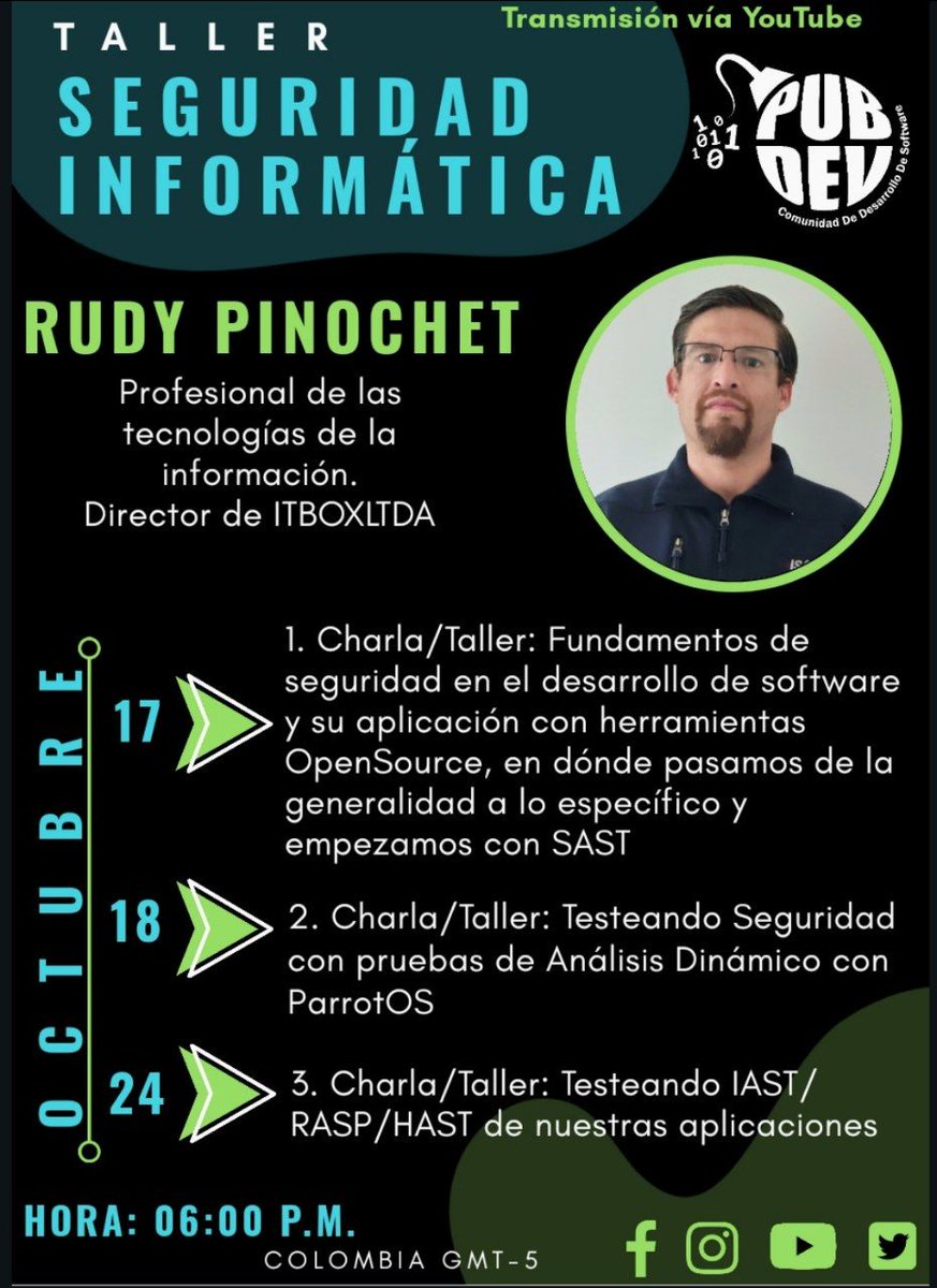 pubdev01's tweet image. Ya casi iniciamos la transmisión de nuestra primera sesión del taller de Seguridad Informática.

Con Rudy Pinochet, director de @ITBOXLTDA

Transmisión en Youtube.

youtube.com/watch?v=tbwFdk…