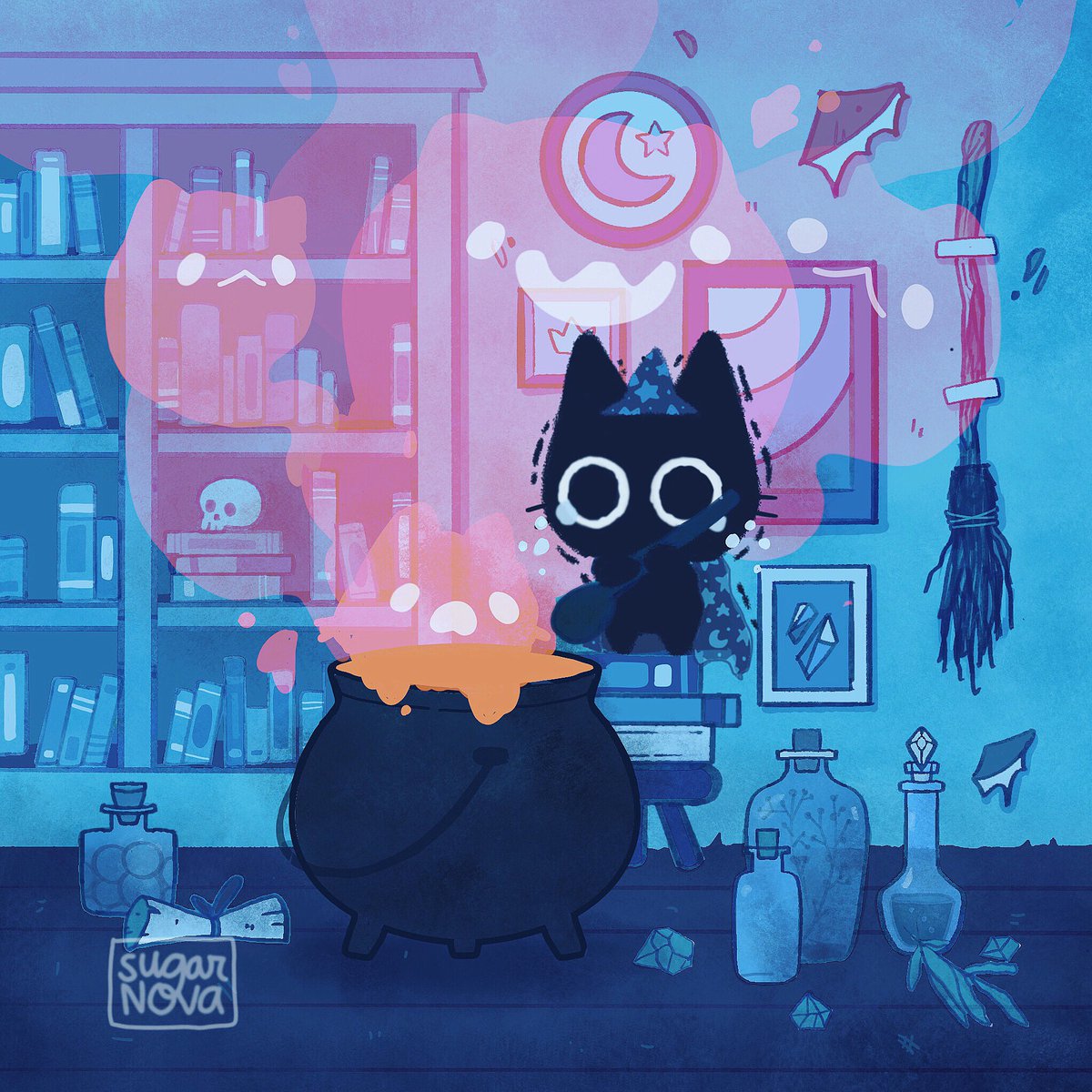 sugarxnova's tweet photo. mistakes were made... 

they’re probably friendly, scaredy cat. #halloween #witchtober https://t.co/304U1qAC7Q