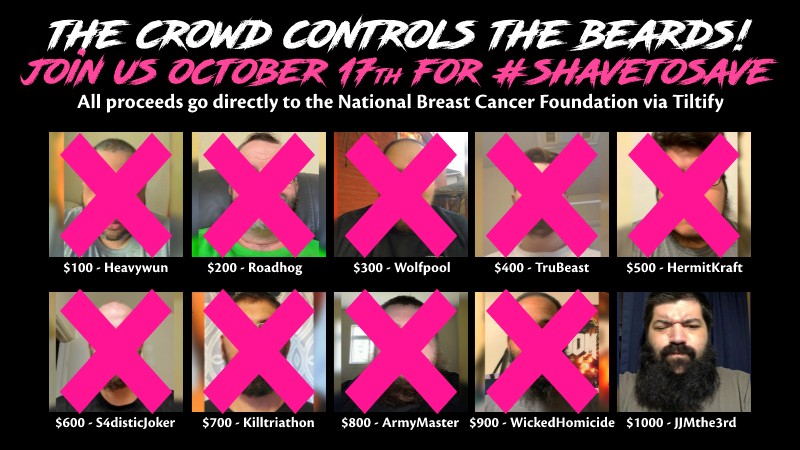 wickedrage's tweet photo. Beard #9 is now outta here! 😱
We're onto the last beard tonight! @JJMthe3rd beard is going for 1000$. Come on in & help us in any way you can!
https://t.co/C55Is4PLmR 👈
#BreastCancerAwarenessMonth #BleedPink #FuckCancer https://t.co/43V334YF5W