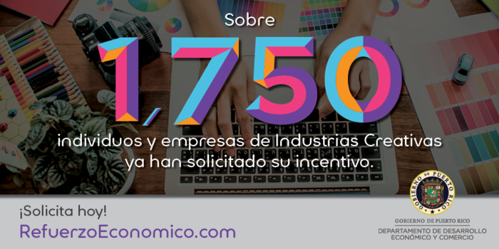 ¡Son más de 1,750 individuos y empresas que han solicitado el Incentivo para Industrias Creativas! Si no lo has hecho aún, solicita hoy en refuerzoeconomico.com/industrias-cre…. Nuestro compromiso está en revitalizar a este sector, brindando todos los recursos a nuestro alcance. #desarrolloPR