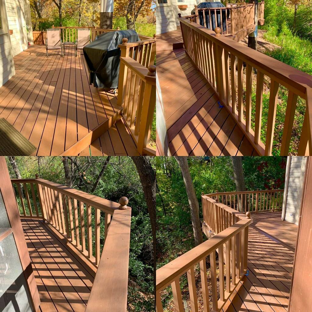 graemethickins's tweet image. you know that deck #pandemicproject of mine? well, I finally finished it after six months! replaced many, many deck boards, stained the whole thing, and repainted the railings... whew, that was work! could the pandemic now be over, please?