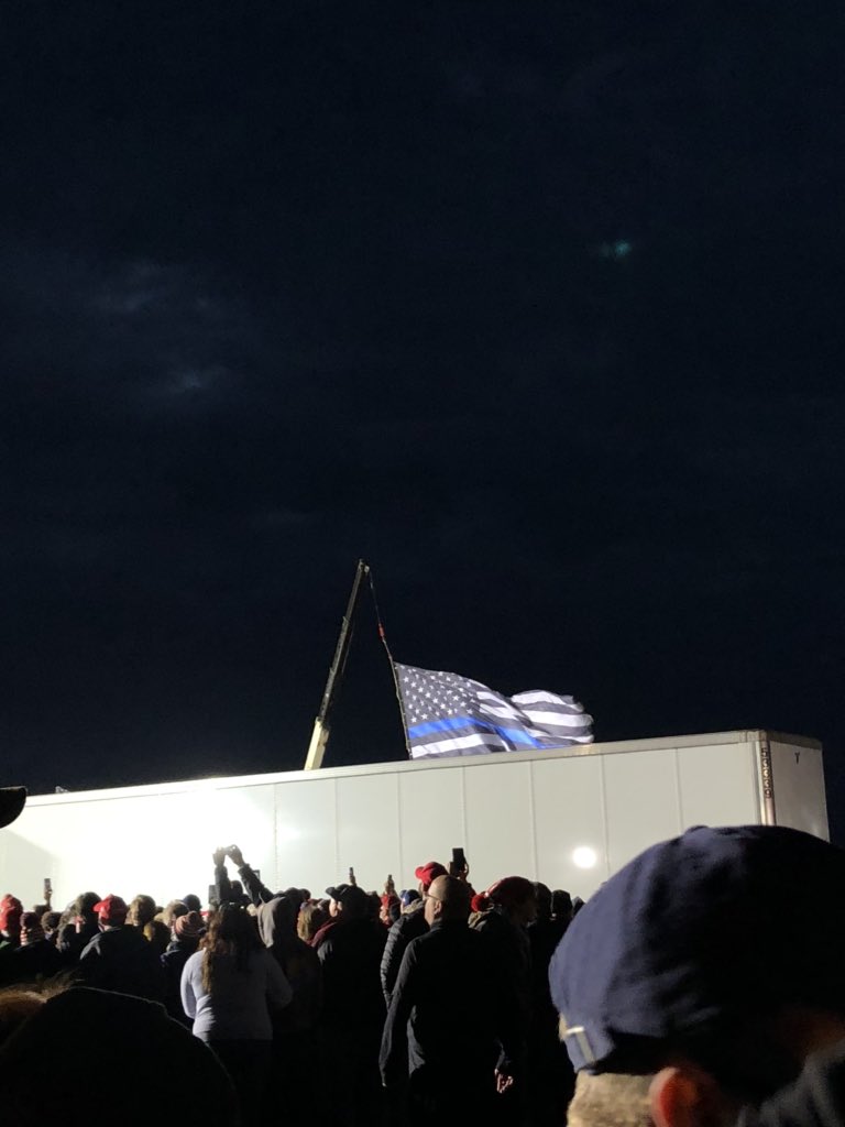 marypatriott's tweet photo. AT TRUMP JANESVILLE WI! Air Force One has landed we just saw it! There are thousands and thousands and thousands and thousands of people here. I’m literally behind the stage so I won’t be able to see the president but I’m here!!! #TrumpWI #Trump2020 #MAGA #tcot https://t.co/DwiWv4PMsn