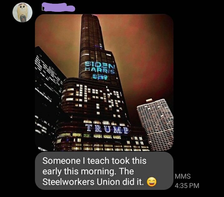 USW shines Biden-Harris 'batlight' on Trump Tower in Chicago