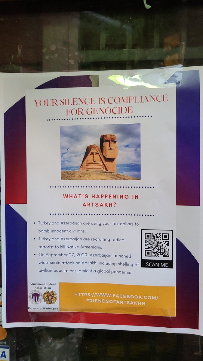 Seattle people are doing it right. All Armenian businesses should display a flyer with basic info about what's going on in Armenia. The QR code is also an easy way to get people to read more about it as well. #StopAliyev #SanctionTurkey #RecognizeArtsakh https://t.co/kSi3lxm16d