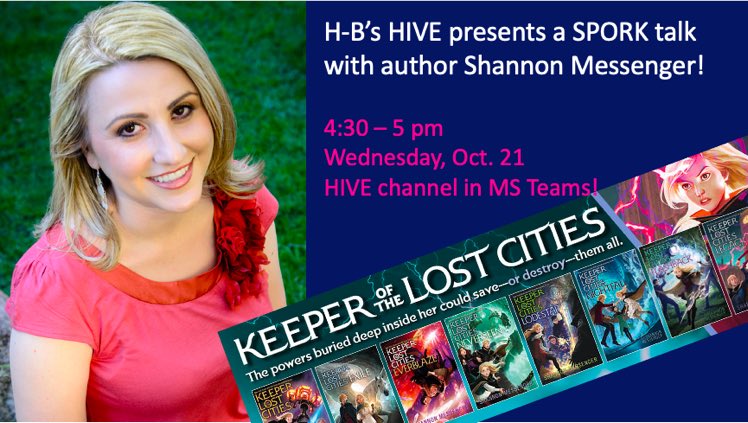 HB students!  Come to HB’s second Spork Talk, this Wednesday 10/21 from 4:30-5:00pm— hear Shannon Messenger, author of the Keeper of the Lost Cities series!  #lovehb @APSGifted