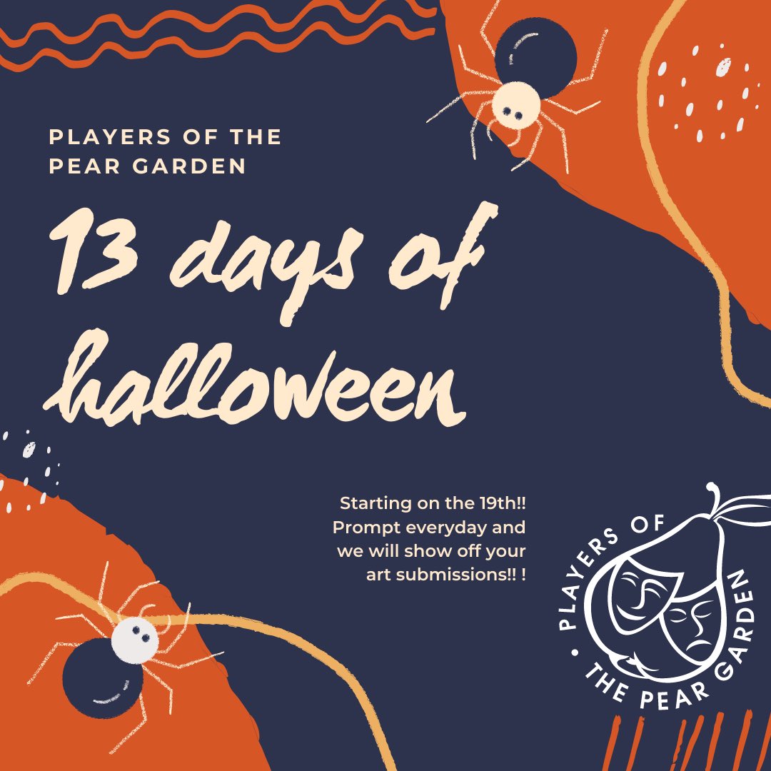 CsusbPPG's tweet photo. Hey pears!! Starting in the 19th we will be doing 13 days of Halloween. Each day a new art prompt will be posted until Halloween! Anyone following the page can participate. On the start date we will post the first prompt on our story! Tag us @csusb_ppg to be featured! https://t.co/g5S5aQJdTb