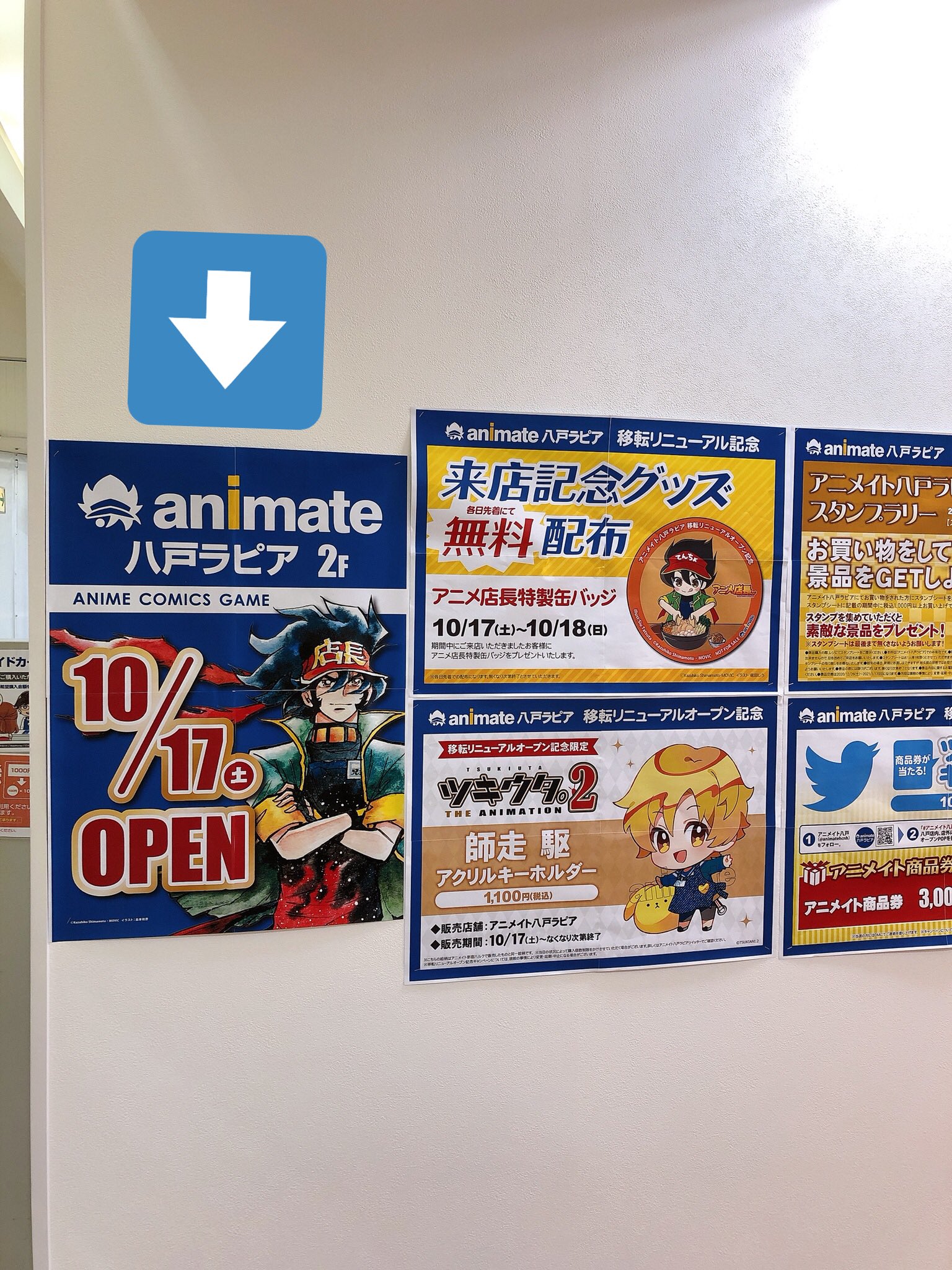 アニメイト八戸ラピア オープン記念キャンペーン 商品券が当たる ツイートキャンペーン 本日10 18 日 までに アニメイト八戸アカウント Animatehcnh をフォロー アニメイト八戸ラピア をつけてリニューアル告知popを撮影しツイート 抽選で