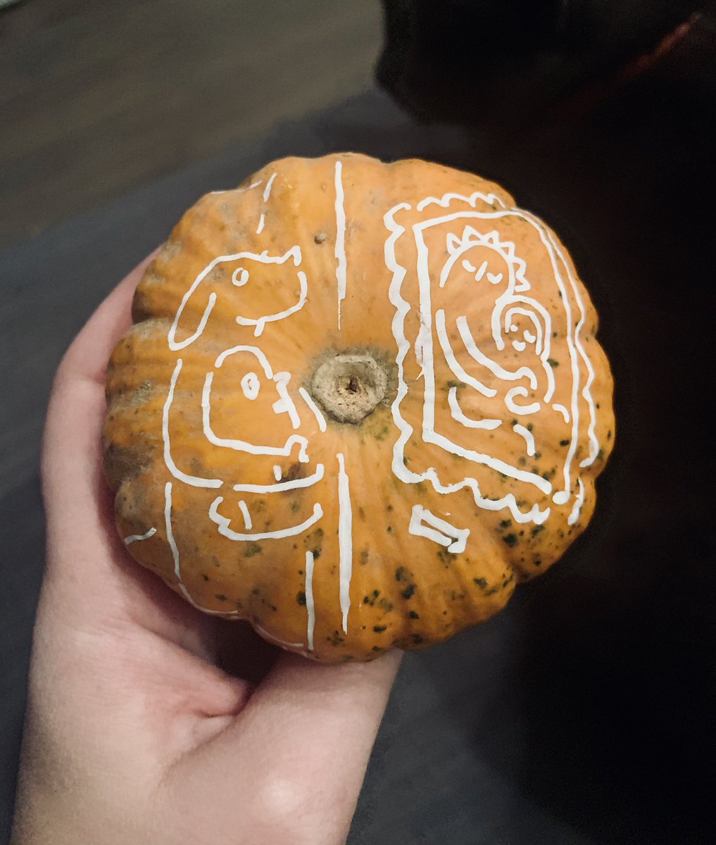 gave my pumpkin a Lynda Barry tattoo 