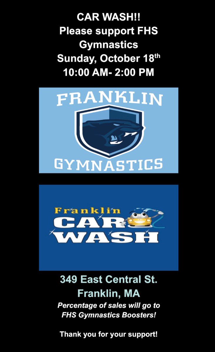 Please come support FHS Gymnastics Boosters tomorrow 10 AM-2 PM!  It’s gonna be a beautiful day to get a car wash! 🚙🧼🧽