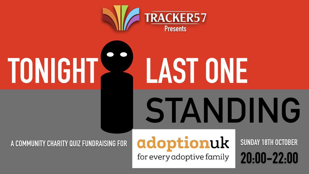 _tracker57_'s tweet photo. TONIGHT!

10 contestants go head to head testing their trivia knowledge, but who will be the last one standing?

All in aid to raise funds for @AdoptionUK.

You can watch through this link

https://t.co/ROvBGL82sx
Or donate and/or watch from
https://t.co/IMwMIgtcPP https://t.co/rQ0BL2266u