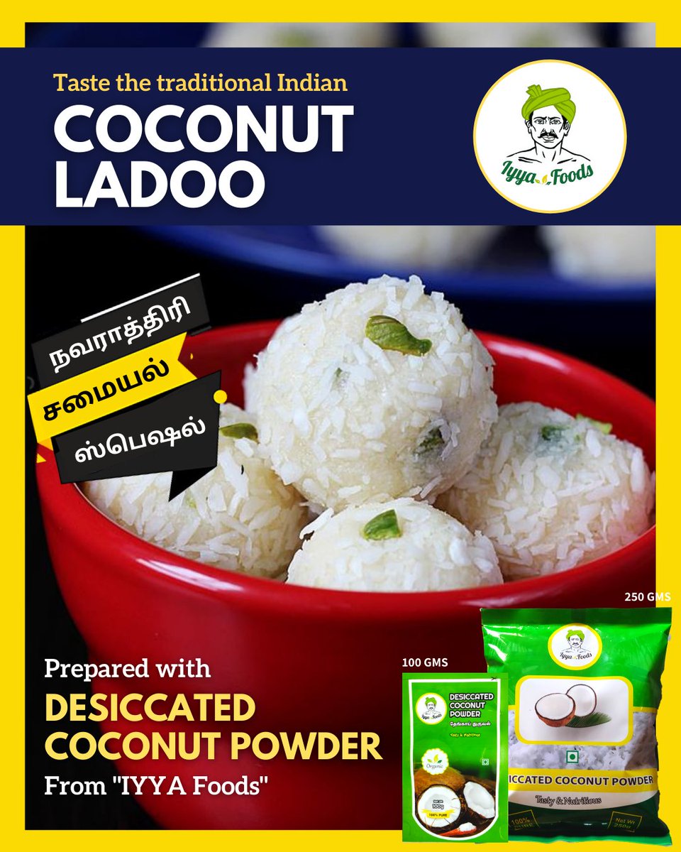 FoodsIyya's tweet photo. Prepare Navratri Special Recipe - "Coconut Ladoo" at home, using @FoodsIyya "Desiccated Coconut"!

For recipe details, click the link:
https://t.co/EFc1NNMuYQ

#IyyaFoods #NavratriSpecial #Navratri #Navratri2020 #NavratriDay2 #DesiccatedCoconut #Recipe #Cooking #RecipeOfTheDay https://t.co/oCdeFJxiT5