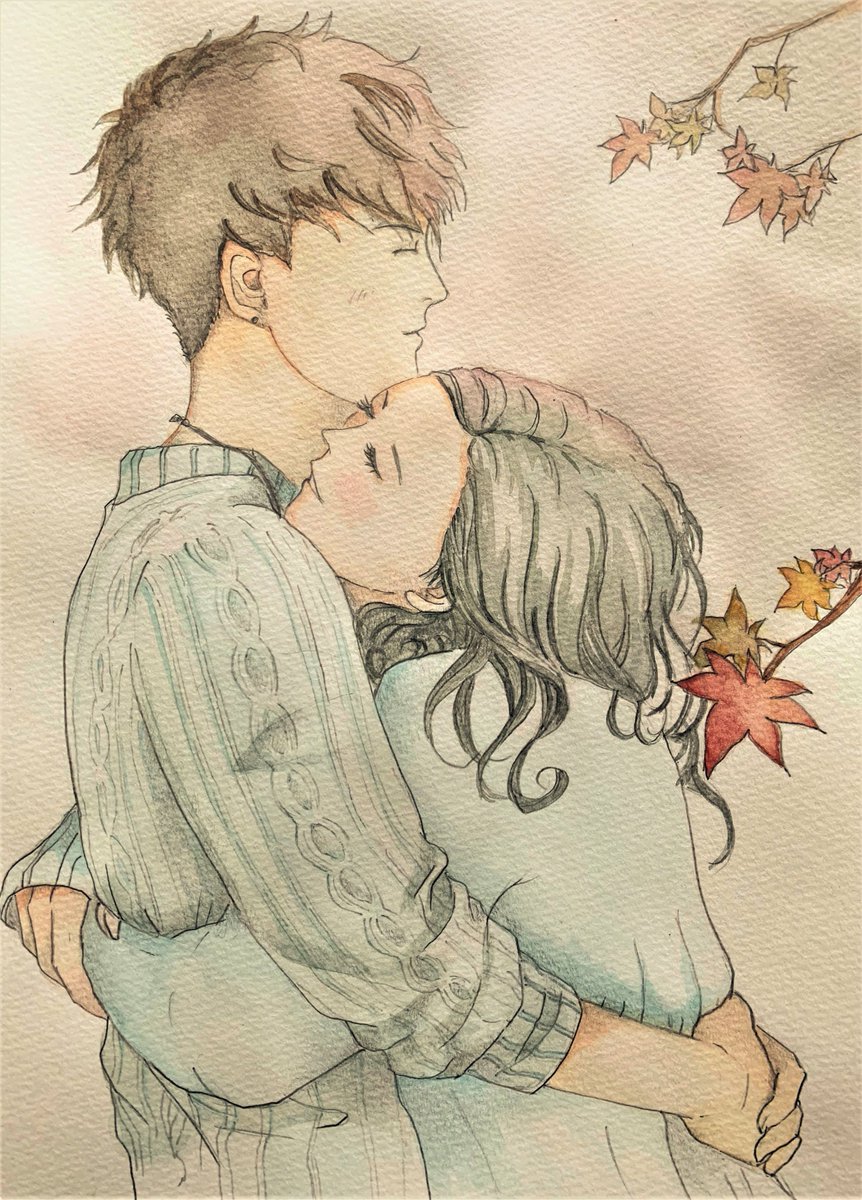 Iyoriiiiｎ Illustrationart イラスト 恋人同士 アナログイラスト 手書きイラスト 透明水彩絵の具と鉛筆のみ 絵描きさんと繋がりたい