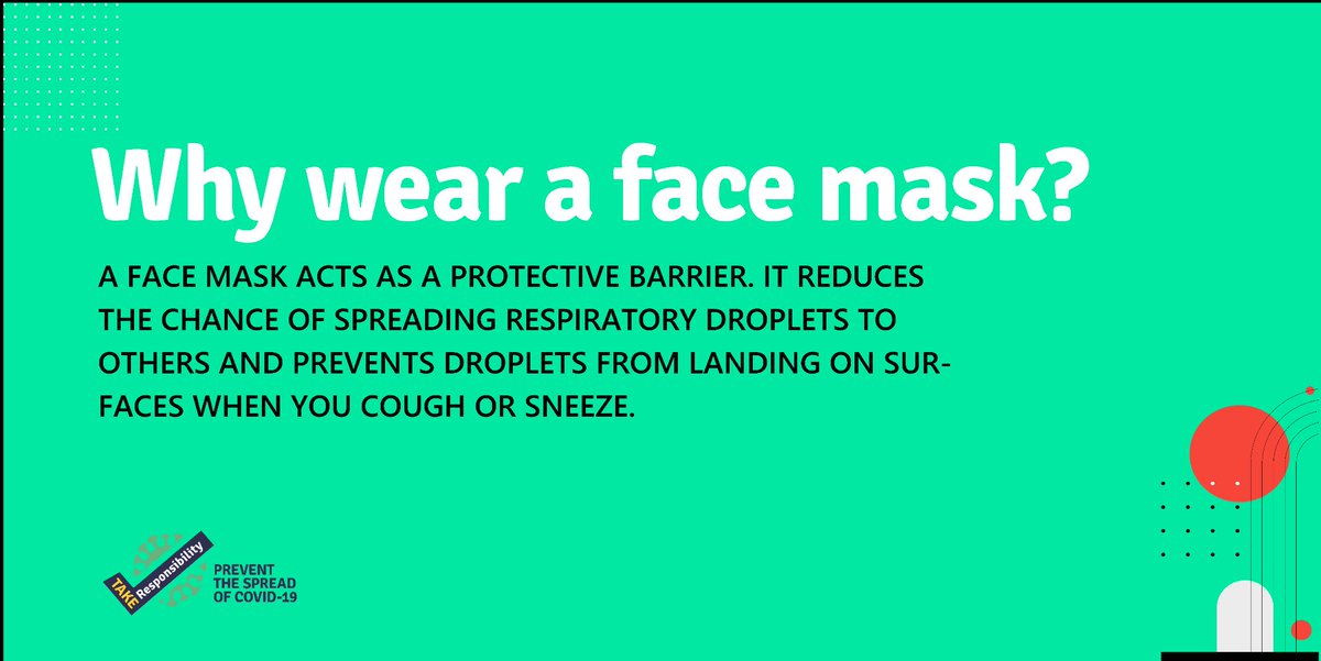 NCDC (@NCDCgov) on Twitter photo 2020-10-18 06:55:52 A properly worn facemask prevents droplets from landing on surfaces when you cough or sneeze. As you step out today, remember to: ✅#WearAFacemask ✅Observe physical distancing ✅Wash your hands frequently #TakeResponsibility A properly worn facemask prevents droplets from landing on surfaces when you cough or sneeze. As you step out today, remember to: ✅#WearAFacemask ✅Observe physical distancing ✅Wash your hands frequently #TakeResponsibility