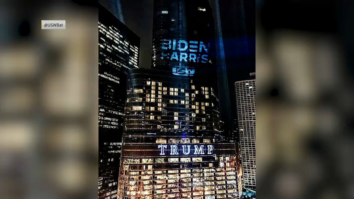 Nbc Chicago On Twitter United Steelworkers Union Shines Batlight Style Biden Harris Logo On Trump Tower Https T Co 8bqr9flafj