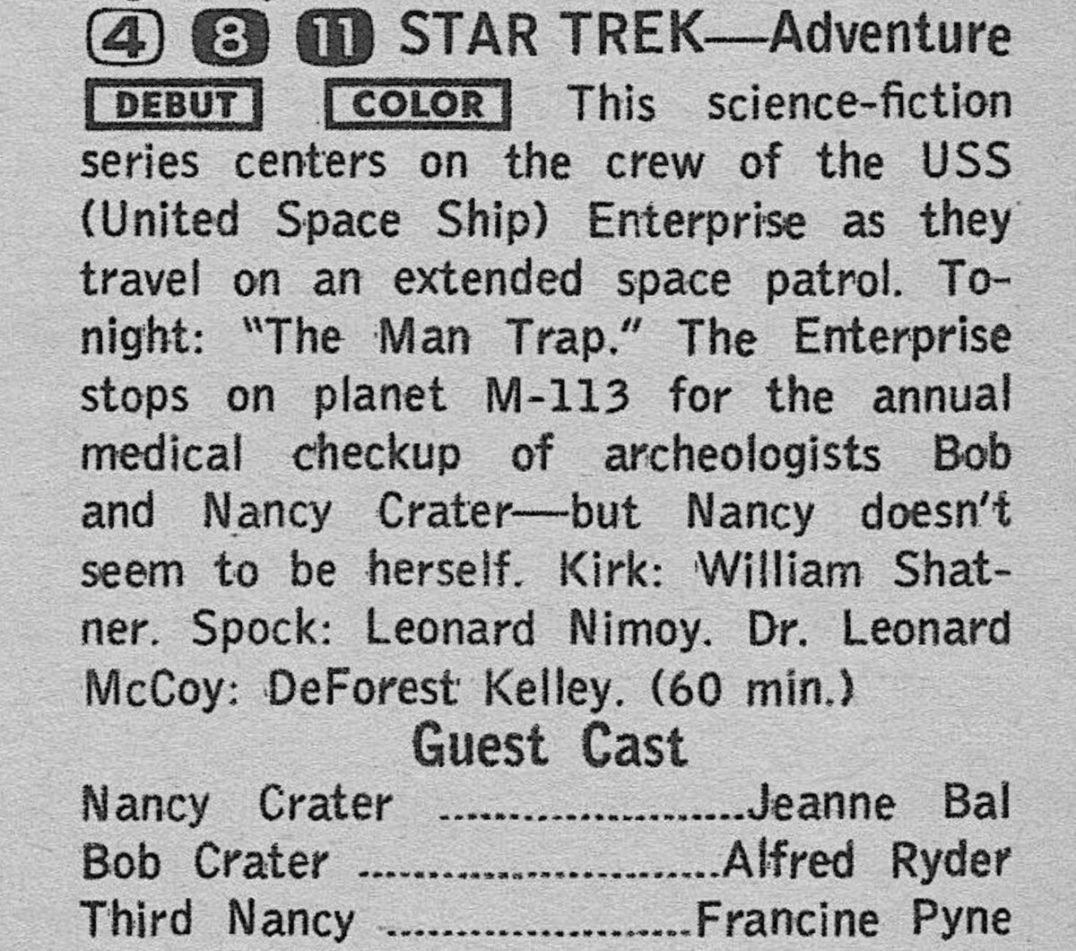 brainulo's tweet image. People forget Star Trek wasn't conceived, promoted or executed as a "niche within a niche" show. It was marketed as a prime-time
adventure series,  for families to enjoy together (before the switch to its
Friday at 10pm. Adventure got top the bill on its TV Guide listings: