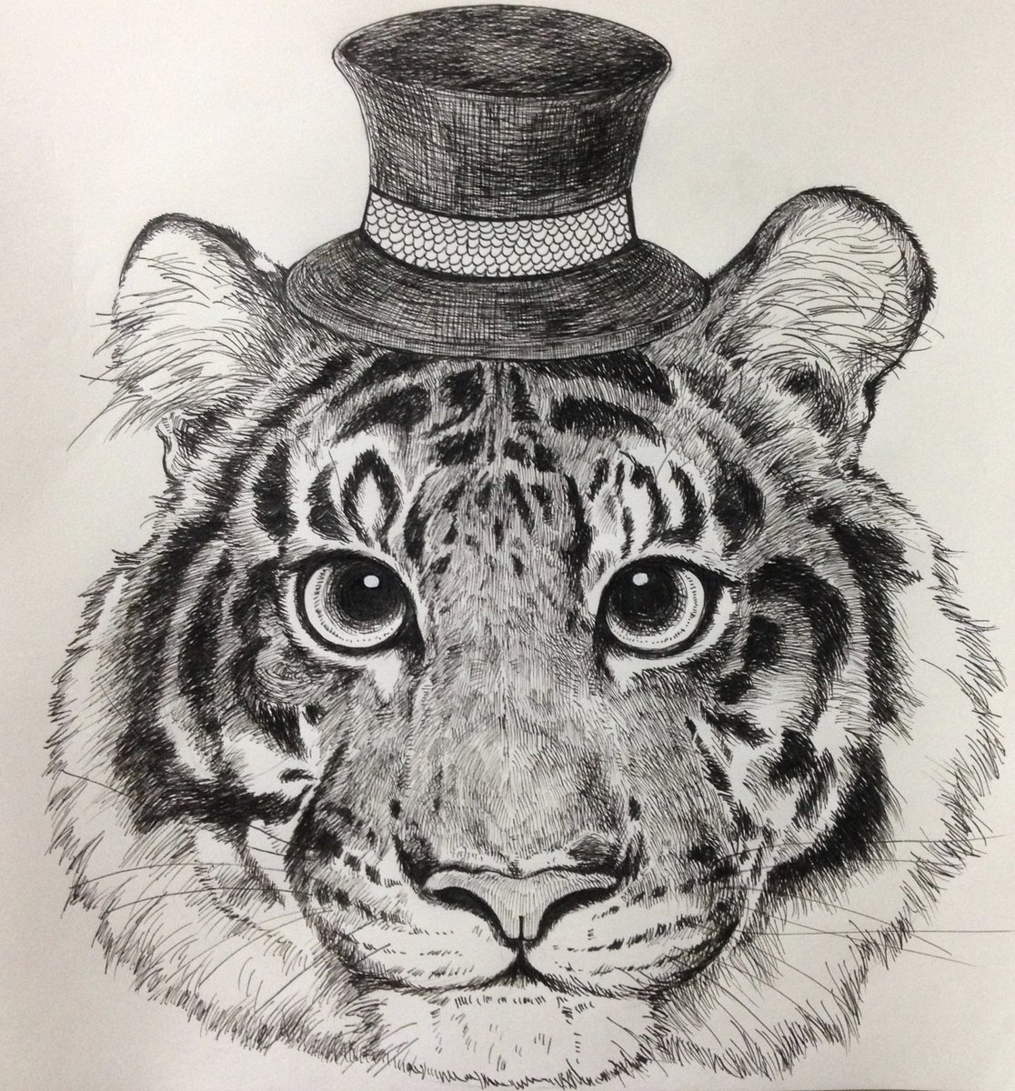 Uzivatel Yukari Na Twitteru シルクハットラ 虎 トラ イラスト イラストレーション ペン画 絵描きさんと繋がりたい イラスト好きさんと繋がりたい 動物好きな人と繋がりたい Tiger Illustration