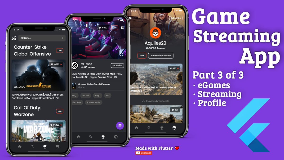 AllAboutFlutter's tweet image. The last part was uploaded! Game Streaming #App #UI #Design made with #Flutter
youtu.be/akkBicufSGw (source code)
@FlutterDev @r_FlutterDev @FlutterComm @EsFlutter @flutter_india @flutteriodaily 
 
#flutterdev #learntocode #100DaysOfCode #MobileApp #FlutterDay #dartlang