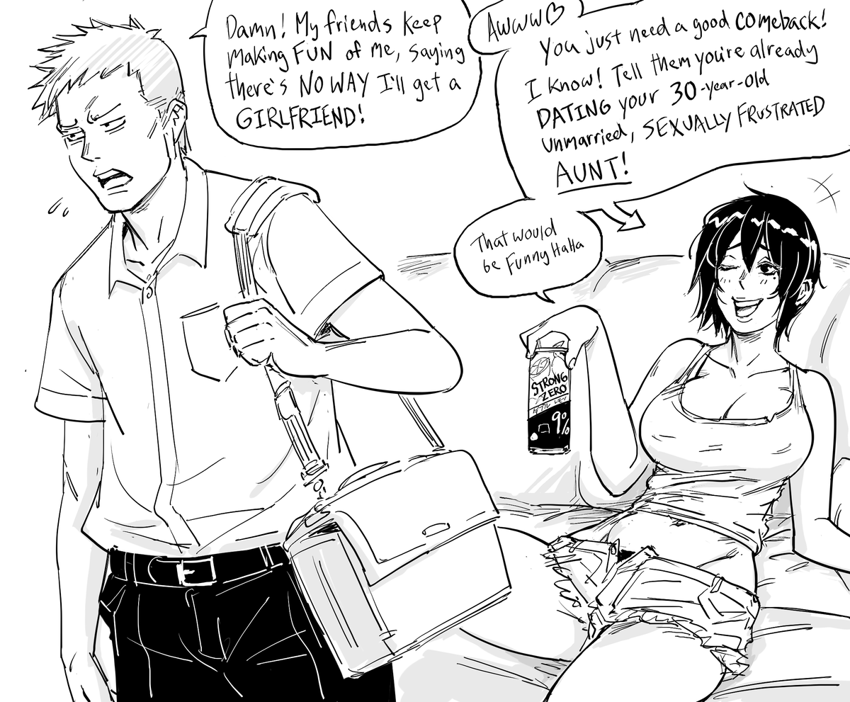 baalbuddy's tweet photo. Patreon request:
Drunk aunt keeps on suggesting silly jokes, LOL https://t.co/mv5xw25vwY
