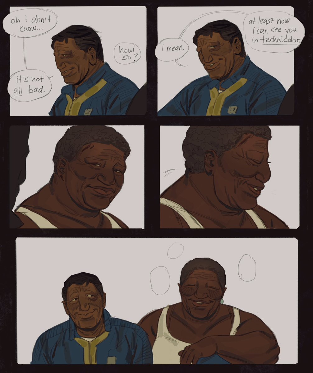 WHEN IN ROME gets a special mention bc even though its not a real au theres a lot of weird art for it. a side quest of the fallout 4 plot, nick and tua r stuck in a series of simulations housed in an old vault. its that show maniac but w more social commentary