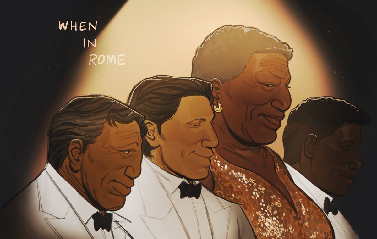 WHEN IN ROME gets a special mention bc even though its not a real au theres a lot of weird art for it. a side quest of the fallout 4 plot, nick and tua r stuck in a series of simulations housed in an old vault. its that show maniac but w more social commentary