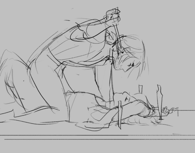 I was originally going to do caravan AU w/ knife thrower stuff for the trust prompt but couldn't land on a compo that worked, but I liked the idea, so have some scribbly doots 