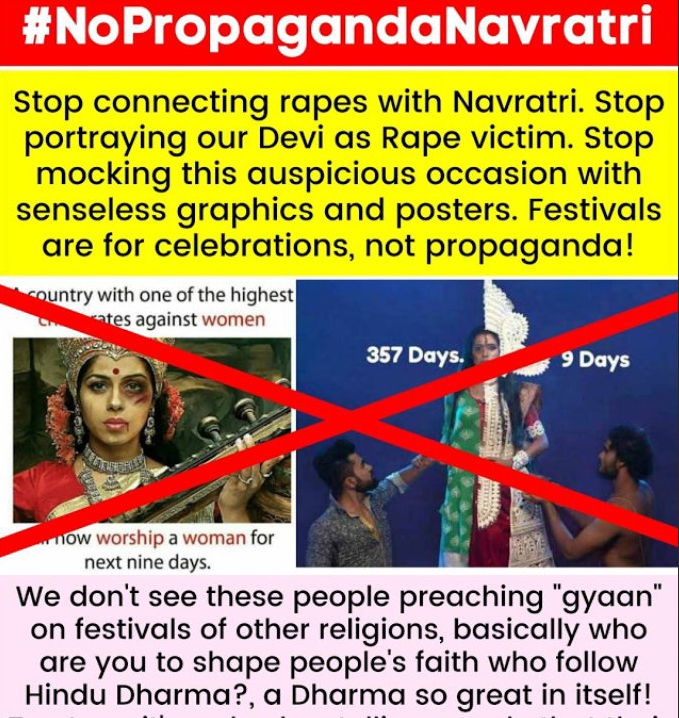 _rathore_1's tweet photo. #NoPropagandaNavratri
You have no right to defame hindu festivals or mock our god's to spread awareness. There are other ways to do so. For implying one moral behaviour, don't defame other moral structures. 
#NoPropagandaNavratri
RT as much as possible #NoPropagandaNavratri https://t.co/huXxOEEuqt