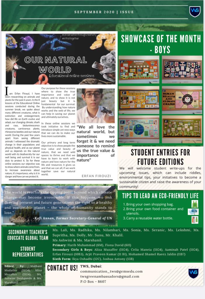 official_TWS's tweet photo. The first of edition of TWS - Environmental Newsletter by Secondary Students. @KHDA @TwsVijaya @GEMSEducation @GemsXonline https://t.co/zwh9FJTHqO