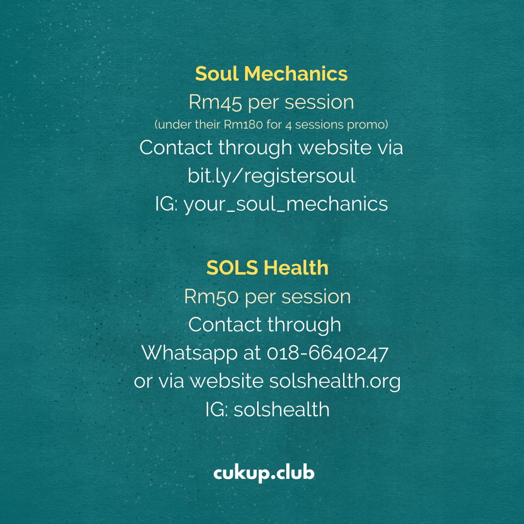 Roshinee_M's tweet photo. Affordable Mental Health Services in Malaysia during CMCO, a thread.

Hope this helps! https://t.co/eJbp3sKJxk