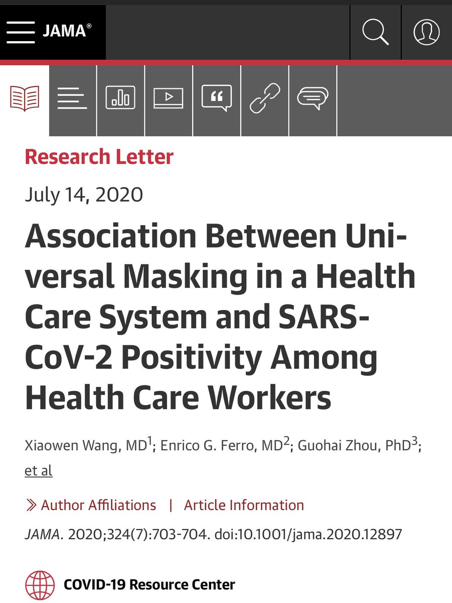 3) And MASKS do work!! Association Between Universal Masking in a Health Care System and SARS-CoV-2 Positivity Among Health Care Workers https://jamanetwork.com/journals/jama/fullarticle/2768533