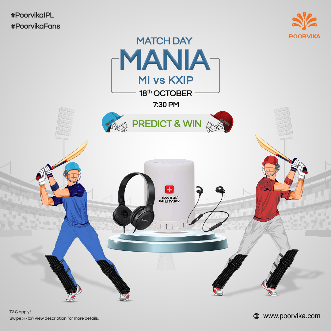 poorvika_india's tweet photo. Take part in the #PoorvikaIPL alongside 
@SunRiser
@KKRiders 
@mipaltan 
 and 
@lionsdenkxip 
win Exciting Prizes worth 6,999* with our Match Day Mania.

More Details: https://t.co/pg6DO7z4rC

#Poorvika #PoorvikaMobiles #contest  #giveawayseptember #Boat #Panasonic https://t.co/CWy572IVS7