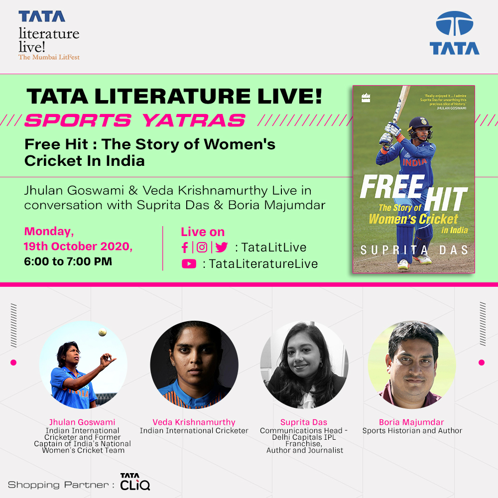 Our Tata Literature Live! Sports Yatras features @JhulanG10, @vedakmurthy08 & @BoriaMajumdar discussing Free Hit: The Story of Women’s Cricket In India by @suprita2009, the 1st comprehensive history of women’s cricket in India
Live, tomorrow at 6 pm on FB, Insta, Twitter or YT https://t.co/hsZqkNB8Bp