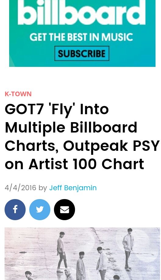 the first Kpop group and the 2nd Kpop act to chart on Billboard Artist 100 @GOT7Official