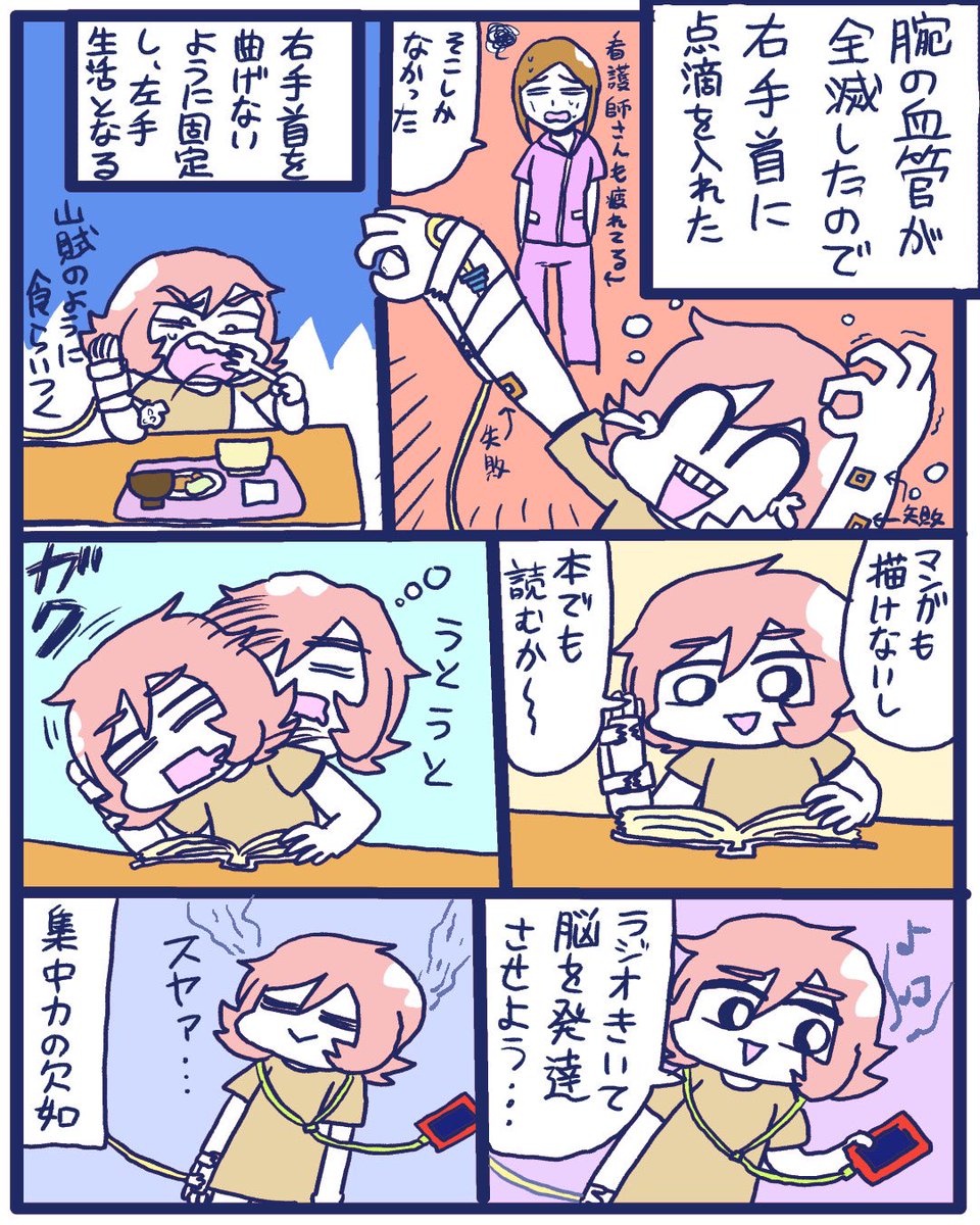 【入院日記】17
右手縛り生活

#漫画が読めるハッシュタグ 
#すくパラトリプル総選挙 