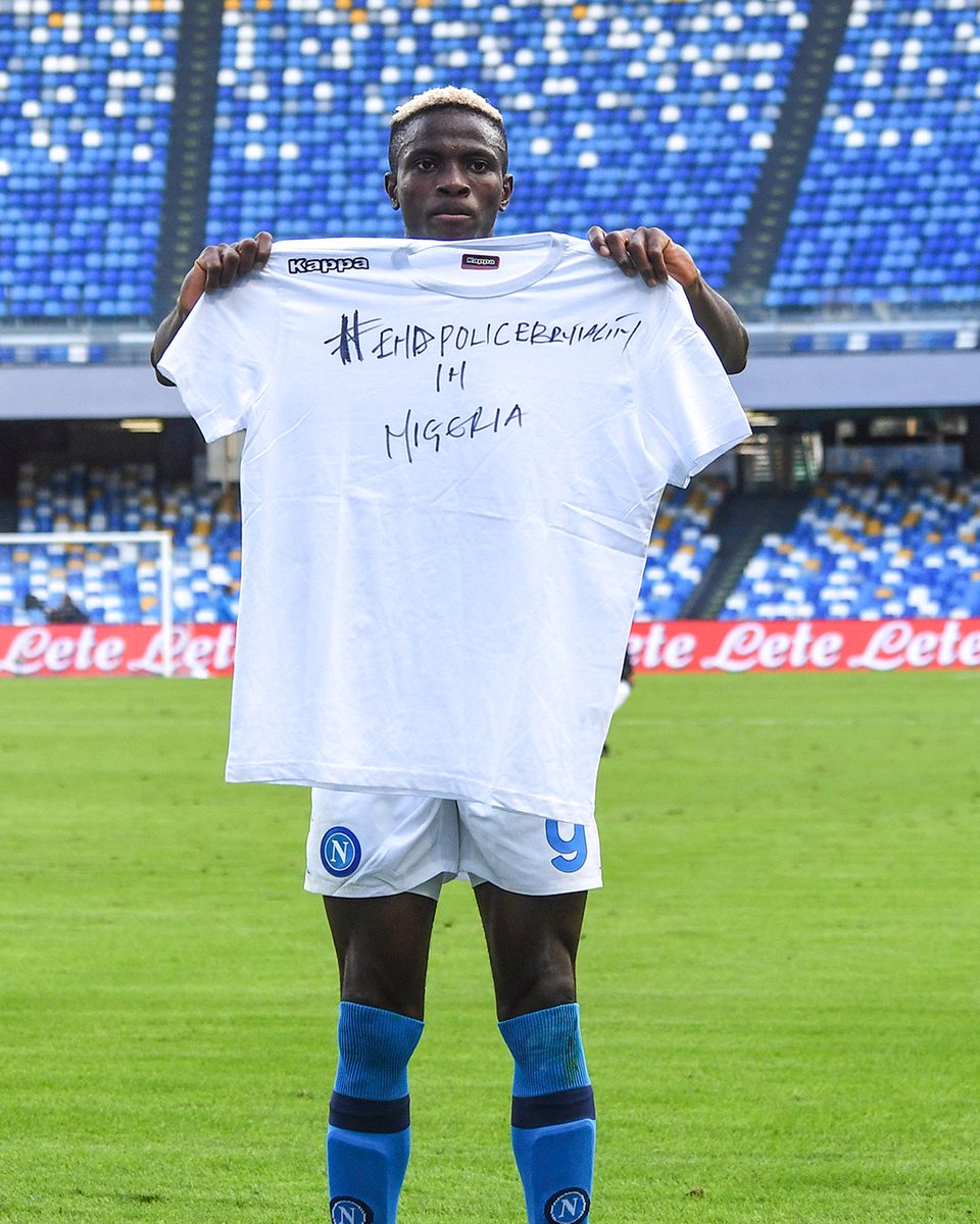 brfootball's tweet photo. Nigeria international Victor Osimhen revealed an #EndPoliceBrutalityinNigeria shirt after scoring his first Serie A goal for Napoli on Saturday. https://t.co/Kone8jpx6P