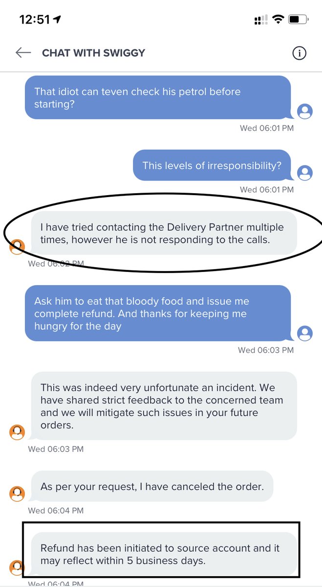madhav14's tweet photo. @swiggy_in At the time of issue, u say order cancelled &amp; refund within 5 days. Then you silently say - whole order amount goes under cancellation fees. After 5 days when we ask - u have a 48 hour policy. Great Job Guys. Next level cheating #cheating #cheaters #CustomerExperience https://t.co/9uEGV8Ci5g