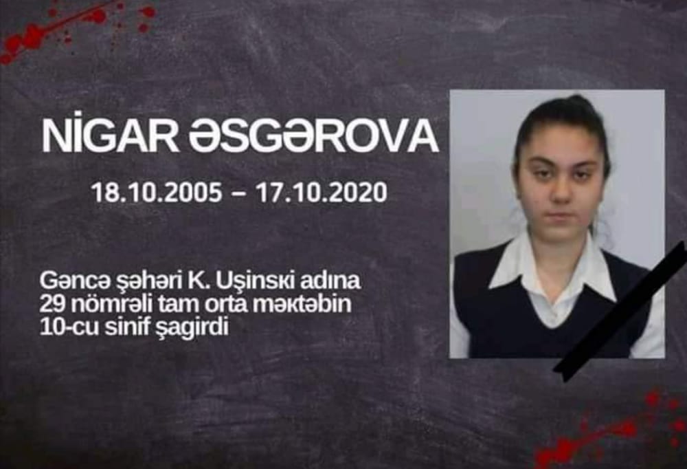 Operativ Məlumat Mərkəzi - OMM (@Operativ_MM) on Twitter photo 2020-10-18 07:33:33 Larisalar, Zəhralar, Nilaylar unudulmadı. Sən də unudulmayacaqsan. Qəlbimizdə əbədi yaşayacaqsan. #sabahgelecek #HBDNigar15 #StopArmenianAggression #GanjaCity Larisalar, Zəhralar, Nilaylar unudulmadı. Sən də unudulmayacaqsan. Qəlbimizdə əbədi yaşayacaqsan. #sabahgelecek #HBDNigar15 #StopArmenianAggression #GanjaCity