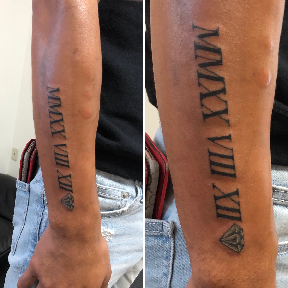 1stタトゥーお疲れ様でした❗️またお待ちしております😋 #レタリングタトゥー #ダイヤ #ローマ数字, image size:1200x1200