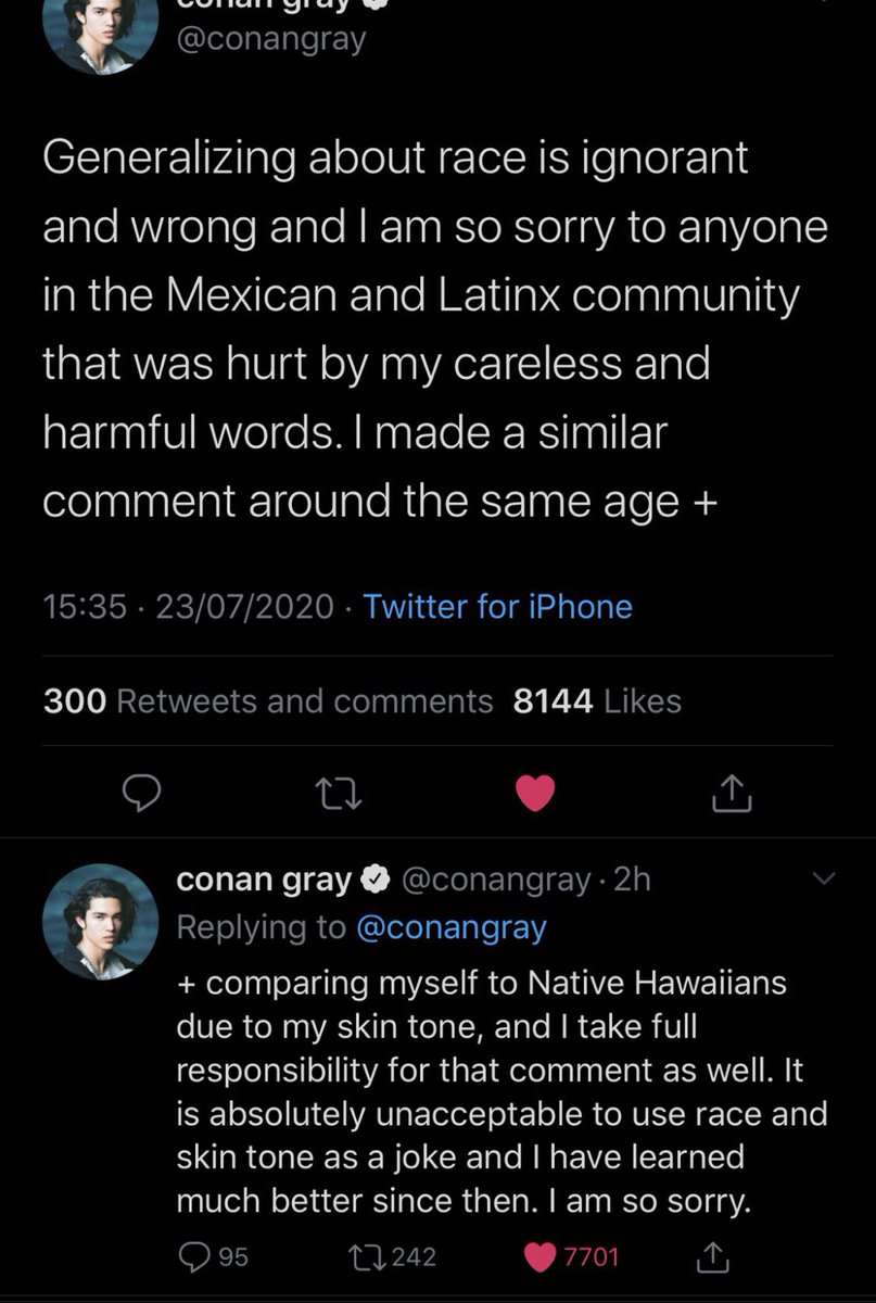 Conan apologized in this tweet that I’ll add down here. As he says himself. He educated himself and knows better know. The things that were so known “okay to say” 6 years ago are different than they’re now. The things he said weren’t okay, but he seems genuinely sorry.