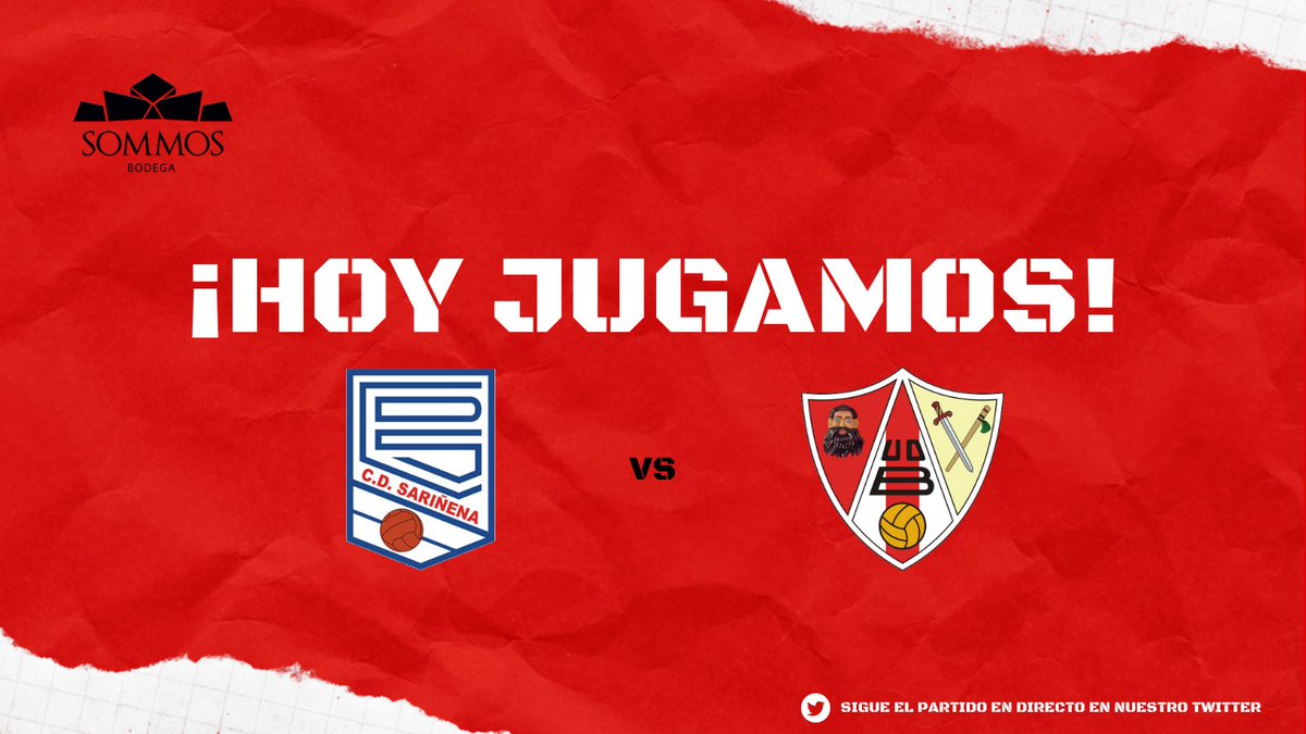 🚨🚨¡HOY JUGAMOS! 🚨🚨

⚽️ <a href="/CDSarinena/">C.D. Sariñena</a> 🆚 #Barbastro
🏆 Jornada 1 
🕘 16;30
🏟️ El Carmen 
📍 Sariñena
📺 Síguelo en nuestro twitter
📲 #SariñenaBarbastro

#SOMMOSUnion 🔴⚪️