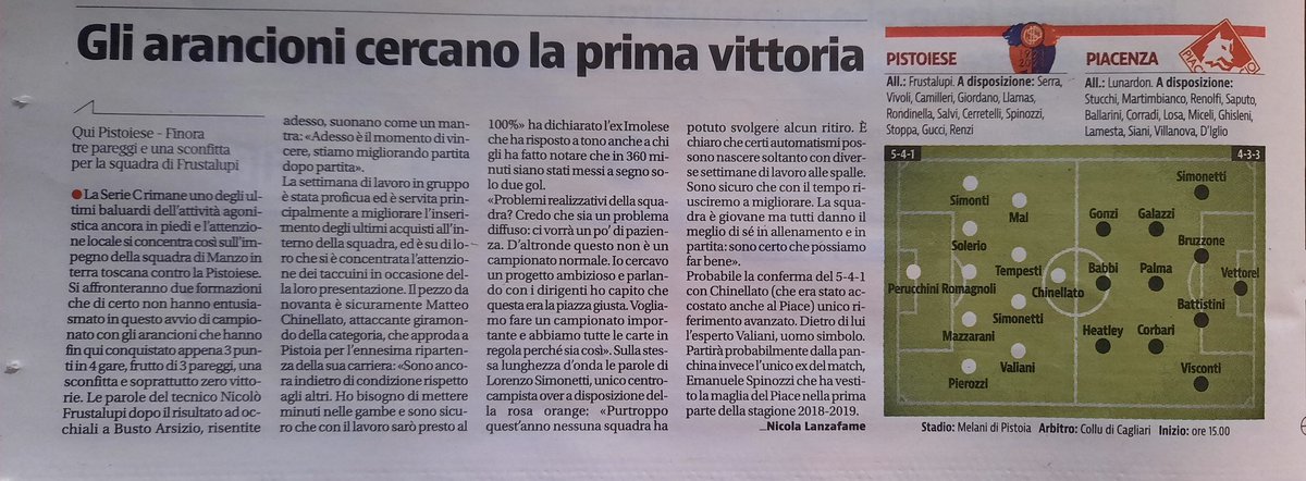 NickLanzafame's tweet photo. 🗞 Oggi in edicola per @Liberta_it - Il pregara di @uspistoiese1921 - @PiacenzaCalcio, in programma oggi per la #seriec @LegaProOfficial ⚽️ visto dai padroni di casa. https://t.co/fKEDFUF0UG