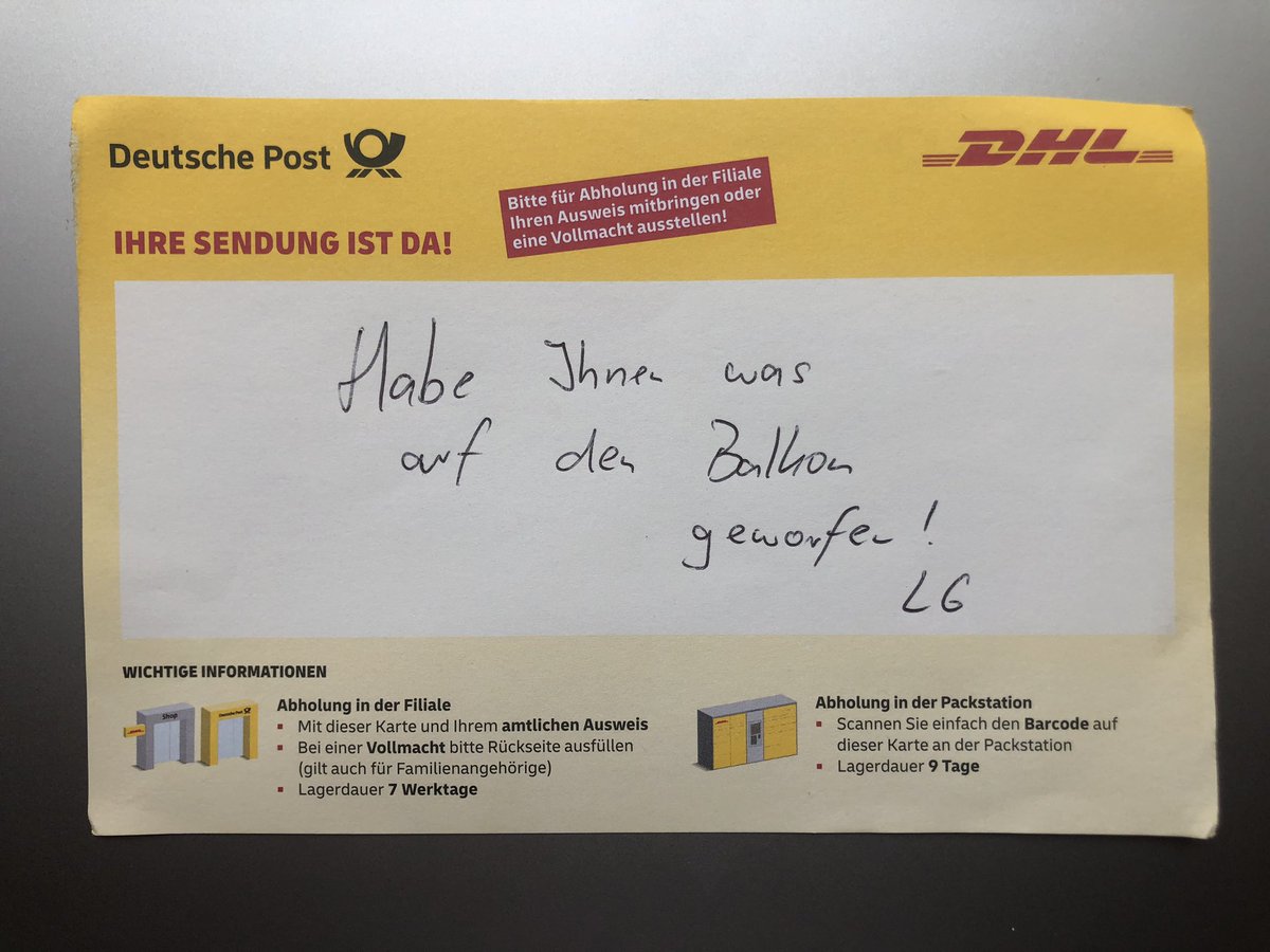 Wenn man es irgendwo hört, glaubt man es meist nicht. Aber dann... <a href="/DHLPaket/">DHL Paket</a> mit neuem Zustellservice. Gut, mein Balkon ist groß genug, da brauche ich nicht täglich nachsehen, wie beim Briefkasten...