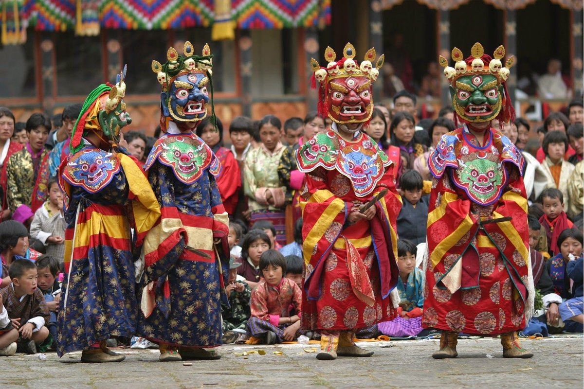 Arunachal Pradesh- Bardo Chham - from the West Kameng district, based on stories of good and evil. the Sherdukpens mask themselves to represent different animals and dance to show an act of fighting the evil forces