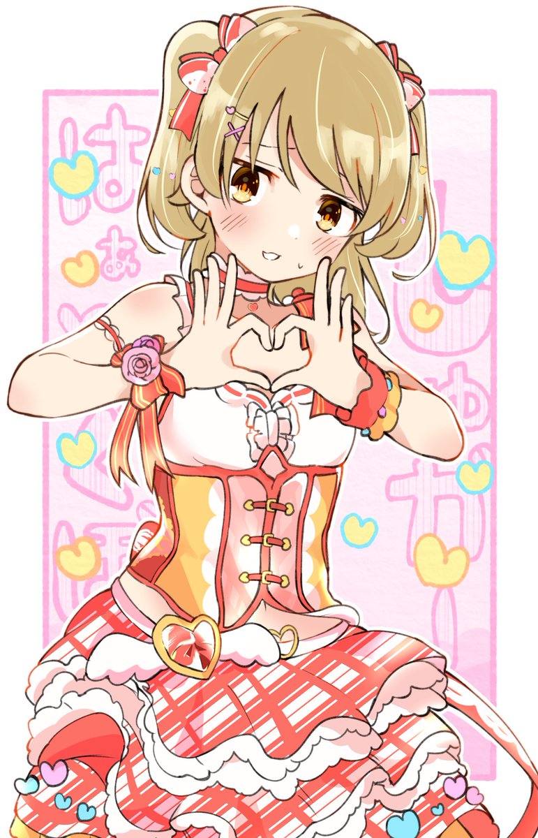 morikubo nono 1girl heart heart hands solo blush idol frills  illustration images